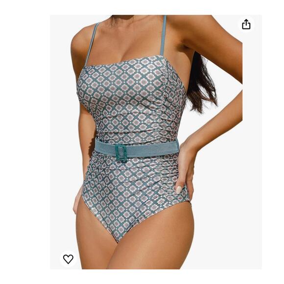 CUPSHE One Piece Square Neck Ruched Belted - Size Extra Large - Picture 3 of 8